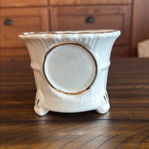 Moorland Staffordshire England Elegant White and Gold Ceramic Planter or Vase.